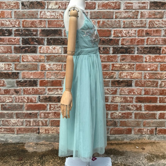 NWT Little Mistress petite spaghetti strap blue floral tulle layered dress / 2P - Picture 5 of 13